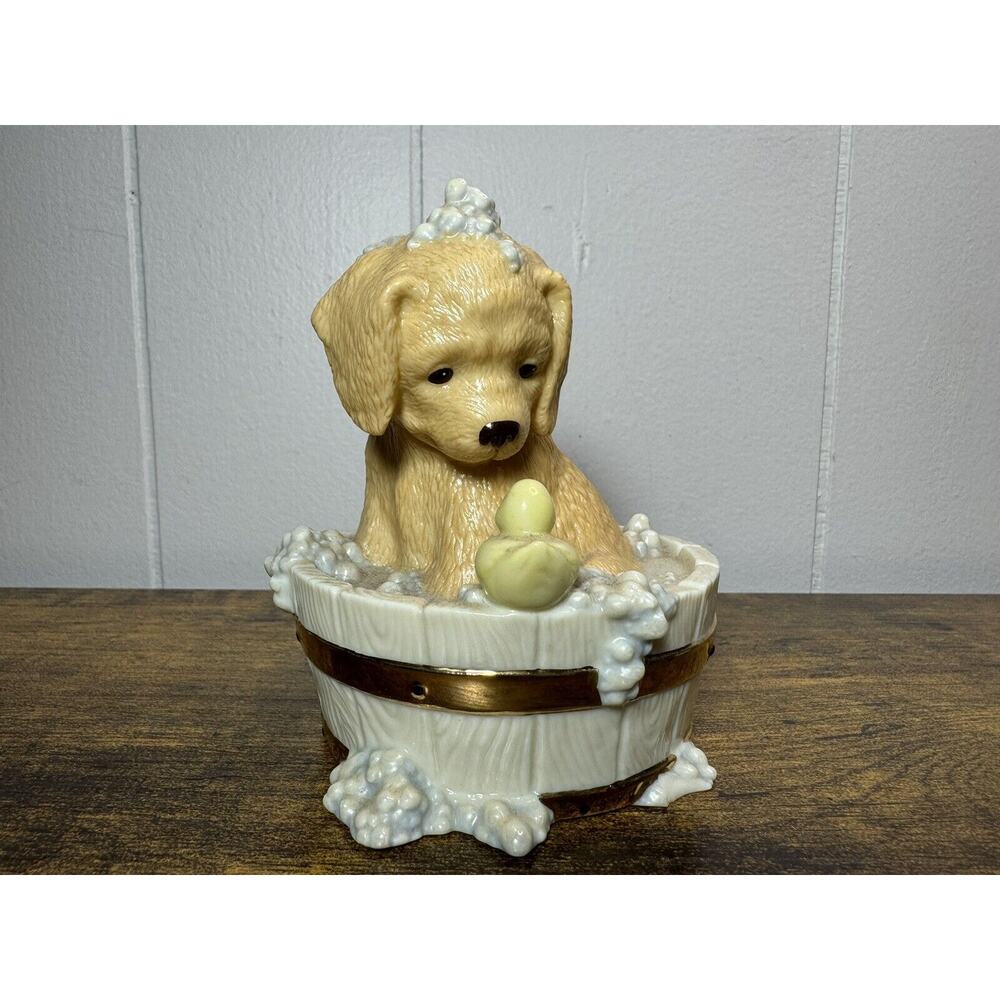 Lenox Bath Time Buddies Labrador Puppy Dog w/Duck in Tub Bubble Figurine